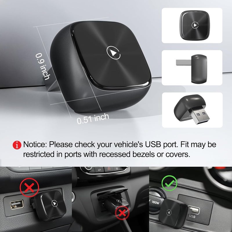 HISSIMO 2025 Upgraded[128MB ROM] Wireless CarPlay Adapter for Apple & Android Auto, 2 in 1 Mini Version Convert Wired Car Play to Wireless Adapter, Plug and Play Car Accessories - Image 2